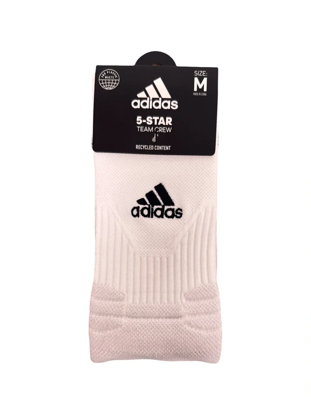 adidas 5-Star Team Crew Athletic Socks - White with Black Logo Medium